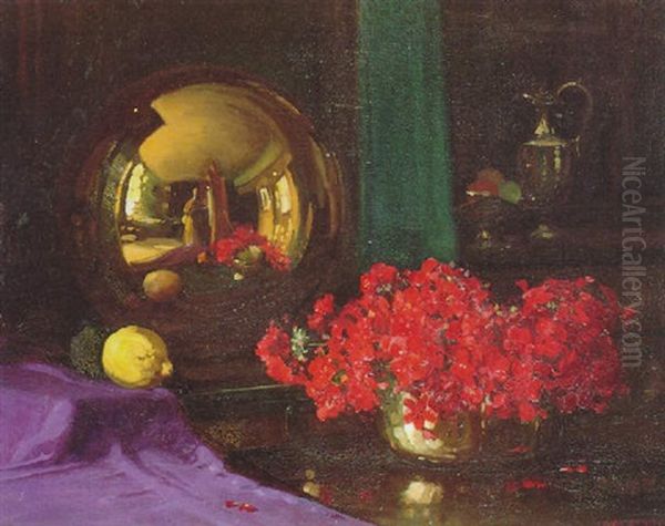 Interior Still Life With Mirror Oil Painting by Herbert Davis Richter