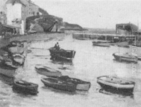 Boats At Polpero Oil Painting by Herbert Davis Richter