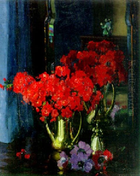 Still Life With Flowers In A Vase Oil Painting by Herbert Davis Richter