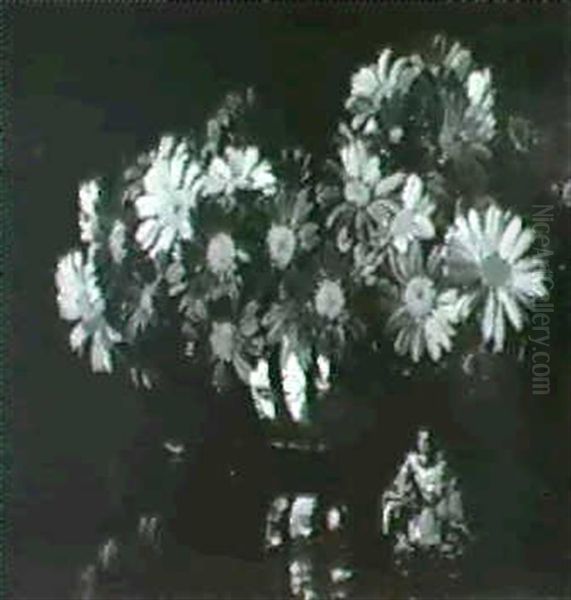 Asters And An Oriental Figure Oil Painting by Herbert Davis Richter