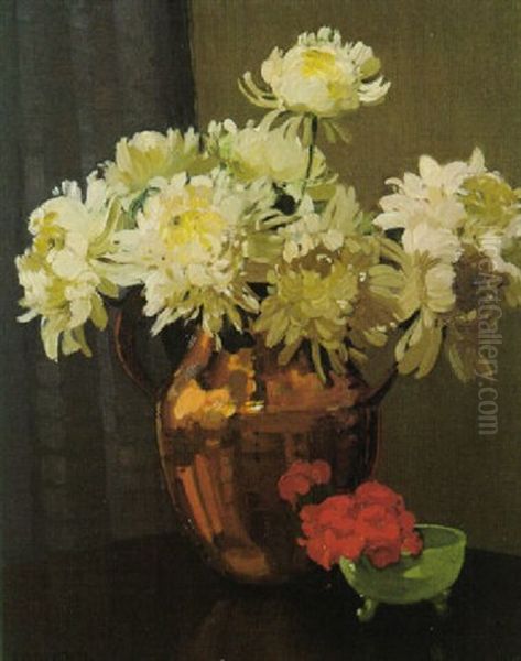 Chrysanthemums Oil Painting by Herbert Davis Richter