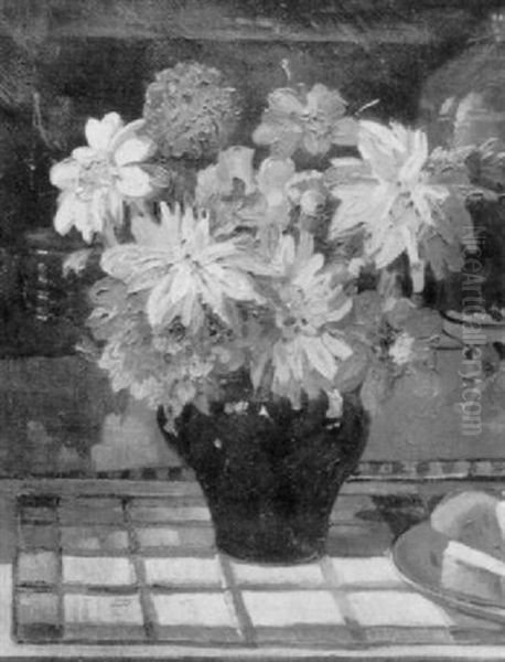 Still Life Of Flowers In A Vase Oil Painting by Herbert Davis Richter