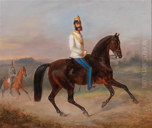 A Major Of The Infantry Regiment 59 (?) On Horseback Oil Painting by Wilhelm Richter