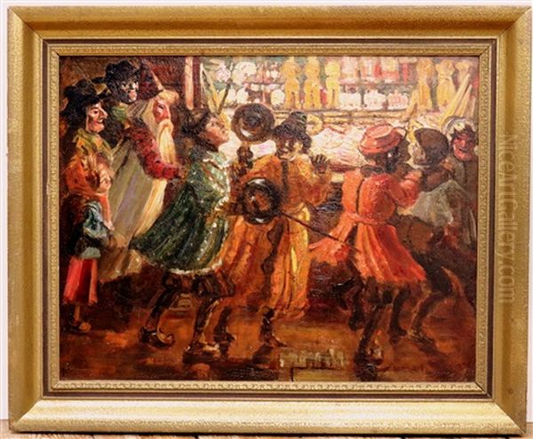 Gemaskerd Kinderfeest In Een Nachtelijke Optocht Bij De Snoepwinkel Oil Painting by Marius Richters