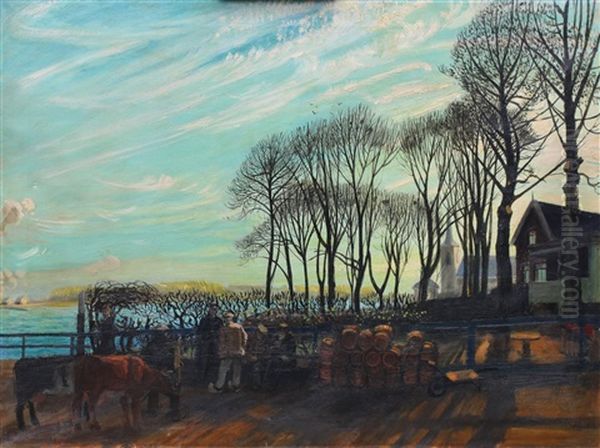 Boer Met Koeien Aan De Rand Van Een Meer Oil Painting by Marius Richters