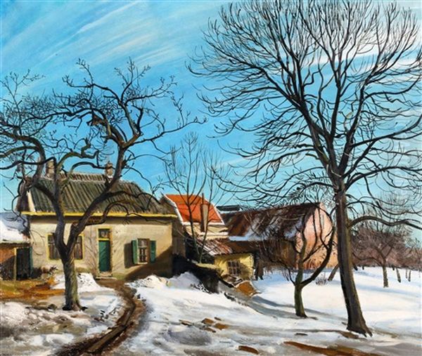 Wintergezicht Met Het Huis Van Marius Richters Aan De Grindweg Nr 19 In Hillegersberg Oil Painting by Marius Richters