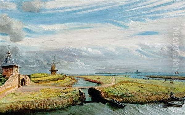 The Dalense Poort At Gorinchem Oil Painting by Marius Richters