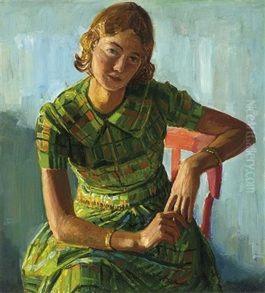 Jetske Met Geruite Jurk Oil Painting by Marius Richters