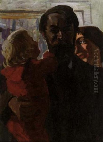 De Familie - The Artist And His Family Oil Painting by Marius Richters