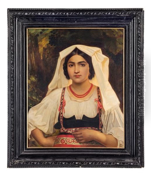 Ritratto Di Popolana Con Fiocco Rosso Tra I Capelli Oil Painting by August Heinrich Riedel