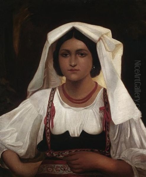 Portrait Einer Jungen Italienerin Oil Painting by August Heinrich Riedel