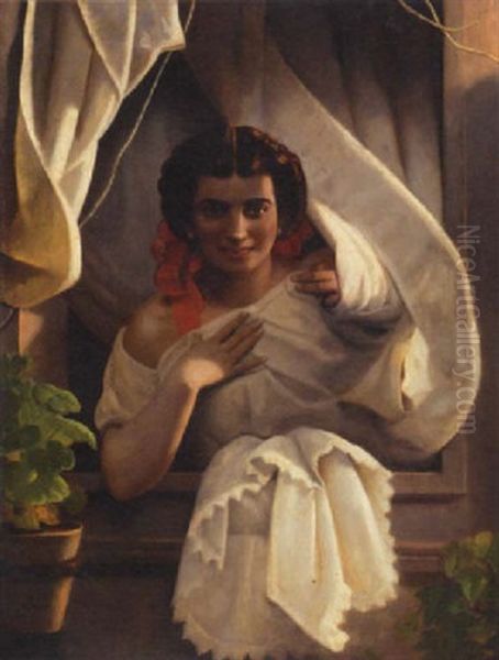 A Fond Gaze Oil Painting by August Heinrich Riedel
