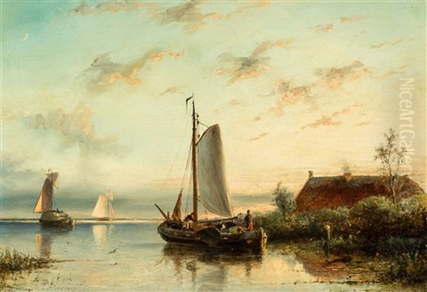 Leaving At Dawn Oil Painting by Nicolaas Riegen