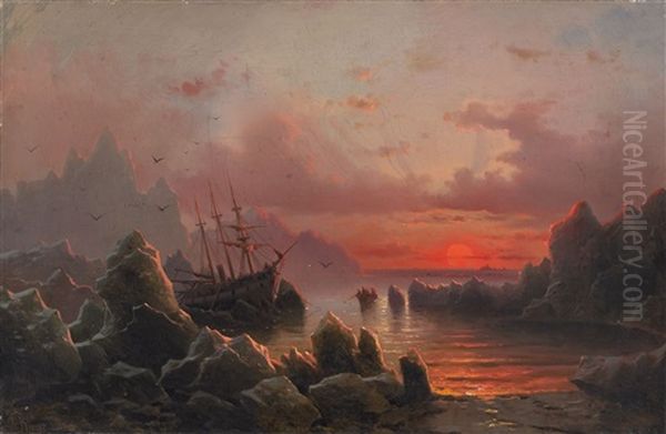 Mitternachtsonne An Der Norwegischen Kuste Oil Painting by Albert Rieger