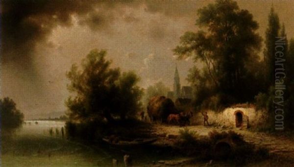 Landschaft Am Como See Oil Painting by Albert Rieger