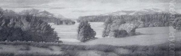 Herbstliche Voralpenlandschaft Mit Seen Oil Painting by Rudolf Riemerschmid