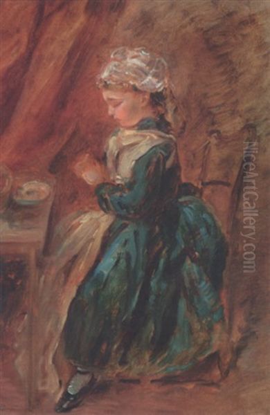 Une Des Filles De L'artiste, Louise 1864, Le Benedicite Oil Painting by Leon Louis Antoine Riesener