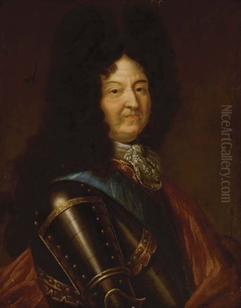 Portrait Of Louis Xiv In Armor Oil Painting by Hyacinthe Rigaud