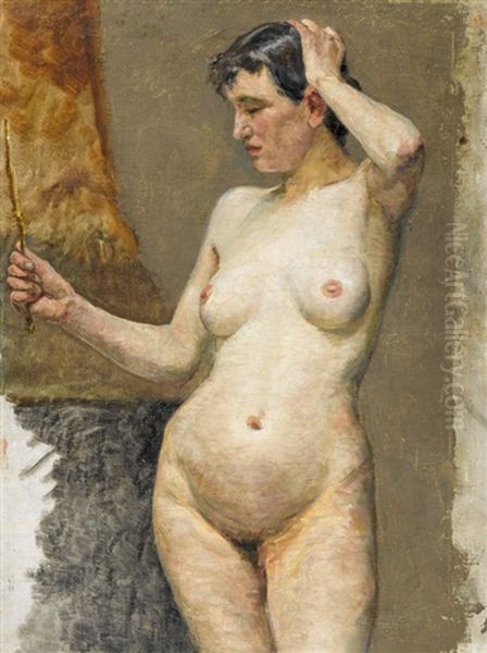 Weiblicher Akt Mit Handspiegel Oil Painting by Sigismund Righini