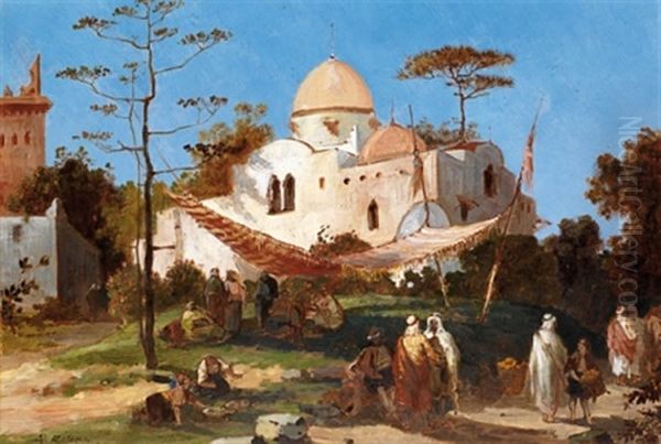 Promeneurs Aux Abords De La Villa Blanche Oil Painting by Auguste Maillet Rigon