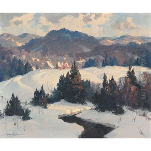 Approaching The Village, Winter Oil Painting by Eric Riordon