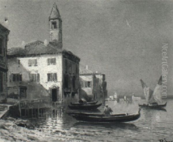 Venice Harbor Oil Painting by Virgilio Ripari