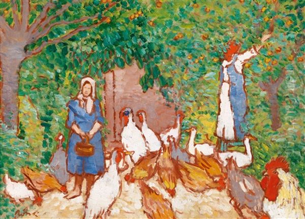 Geflugelhof Oil Painting by Jozsef Rippl-Ronai