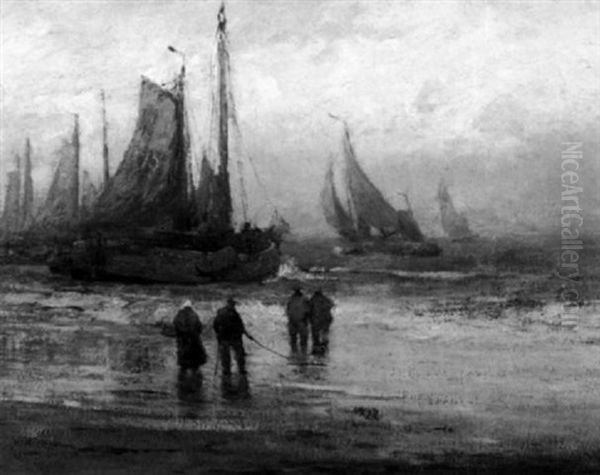 Harbor View With Fisherfolk Oil Painting by William Ritschel