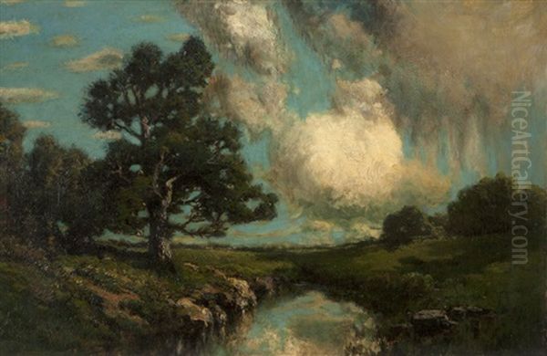 Landscape Of A Countryside With Tree And River Oil Painting by Julian Walbridge Rix