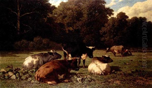 Cattle Resting In A Meadow Oil Painting by Louis Robbe