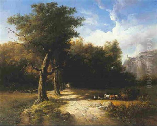 Landscape With Cows Grazing Oil Painting by Louis Robbe