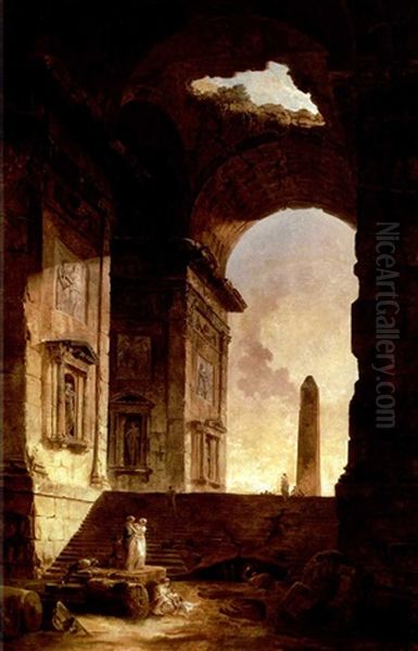 L'escalier De Pierre Oil Painting by Hubert Robert