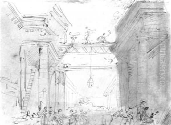 A Palace Under Construction Oil Painting by Hubert Robert