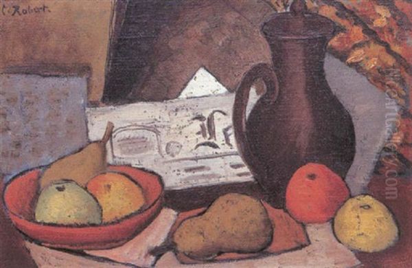 Nature Morte Aux Fruits Et A La Cruche Oil Painting by Paul Theophile Robert