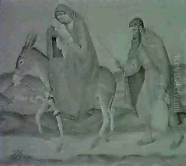 Die Flucht Nach Agypten Oil Painting by Paul Theophile Robert