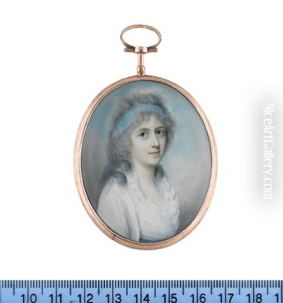 Mary Frances Townley Balfour, Wearing White Dress With Frilled Collar, Sky Blue Bandeau In Her Powdered Hair Oil Painting by Charles Robertson