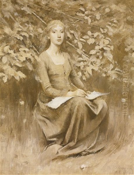 Girl Seated, Writing Oil Painting by Theodore Robinson