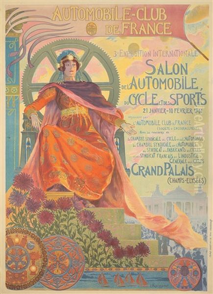 Automobile Club De France/3eme Exposition. 1901 Oil Painting by Georges Antoine Rochegrosse