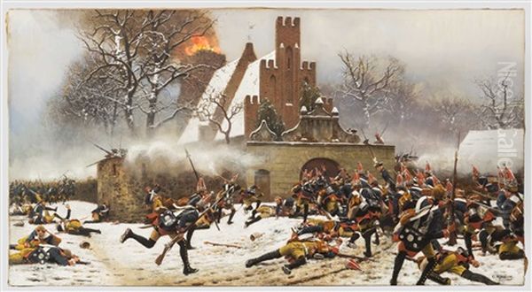 Carl Rochling (1855 - 1920) - Ersturmung Des Kirchhofs In Der Schlacht Bei Leuthen Am 5.12.1757 Oil Painting by Carl Roechling