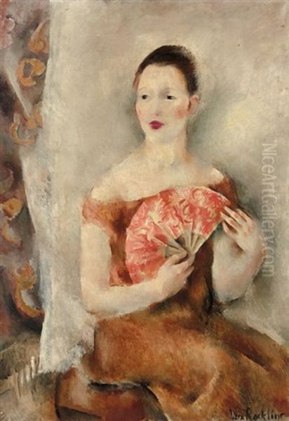 Jeune Femme A L' Eventail Rouge Oil Painting by Vera Rockline