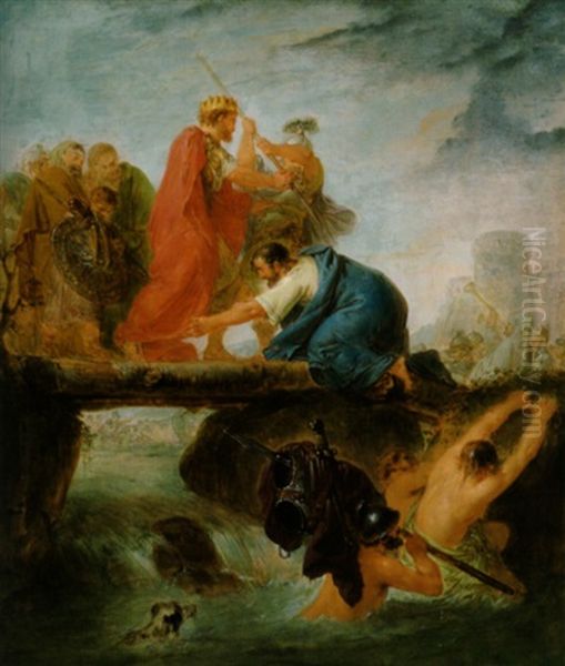 Simei Fallt Beim Durchgang Durch Den Jordan Dem David Zu Fusen, Der Ihm Das Leben Rettet Oil Painting by Bernhard (Christian Bernhard) Rode