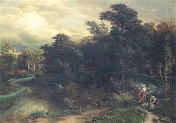Landskap Med Tvatterskor Oil Painting by Carl Rodeck