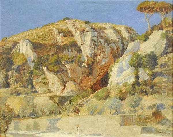 Italian Landscape With Figure Oil Painting by Max Roeder
