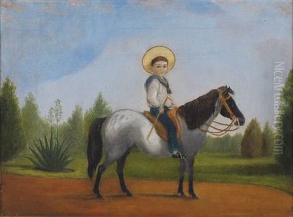 Untitled - Young Boy On A Pony Oil Painting by Charles (Rhodius) Rodius