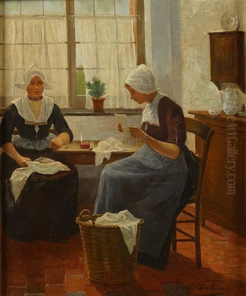 Les Jeunes Couturieres Oil Painting by Lodewijk Jozef Adri. Roelandt