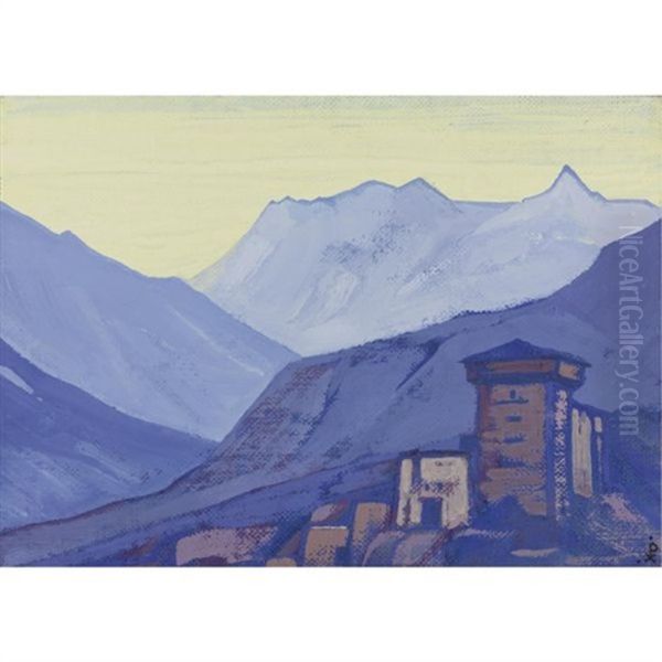 Himalayas, Thakur's House, Gundla Oil Painting by Nikolai Konstantinovich Roerich