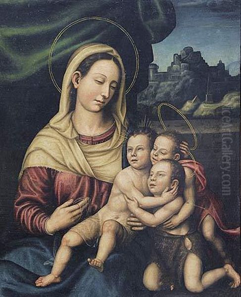 Virgen Con El Nino Y Los Santos Juanes Oil Painting by Nicolas, Le Pere Borras