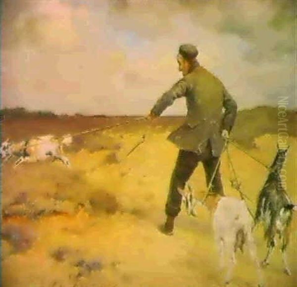 Man Met Geiten. Homme Aux Chevres. Oil Painting by Louis Albert Roessingh