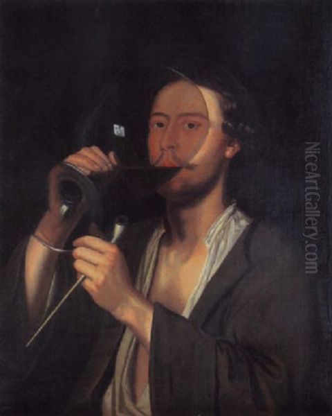 Selbstportrat Mit Grosem Weinglas Und Tonpfeife Oil Painting by Pieter Gerritsz van Roestraten