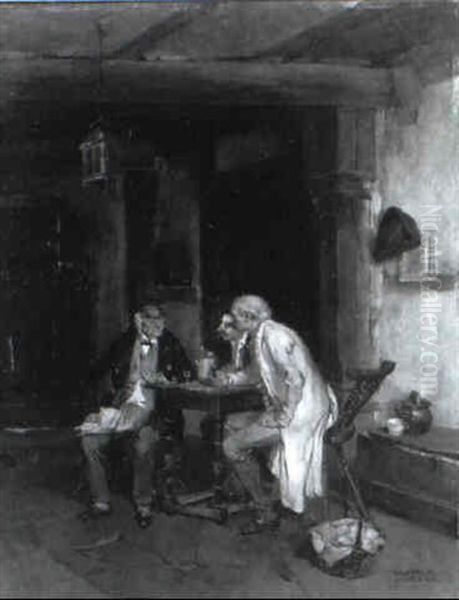 Drei Politisierende Manner In Der Wirtsstube Oil Painting by Wilhelm Roegge the Younger